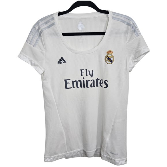 adidas Tops - Adidas Real Madrid 2015/16 Home Jersey White Fly Emirates Soccer Futbol TShirt M